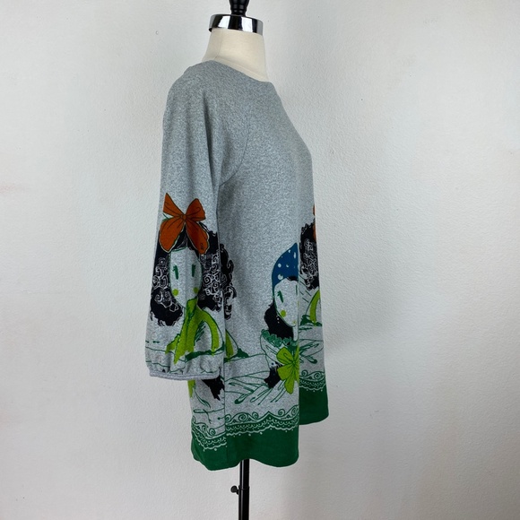 Womens Anime Girls Border Print Tunic Knit Dress Gray Green Black 3/4 Sleeves SM - Picture 8 of 9